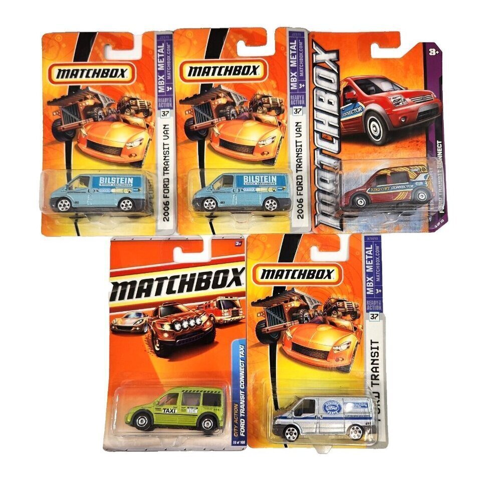Matchbox Ford Transit Vans Taxi MBX Metal Diecast Cars Lot of 5 New MOC